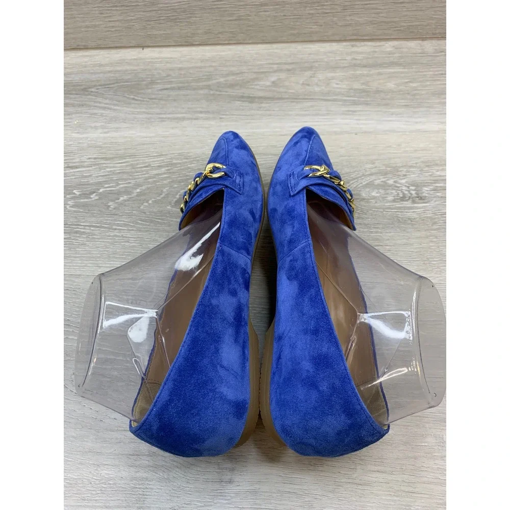 Talbots Ryan Blue Suede Chain Link Pointed Toe Loafers Flats Women's 8 Shoes